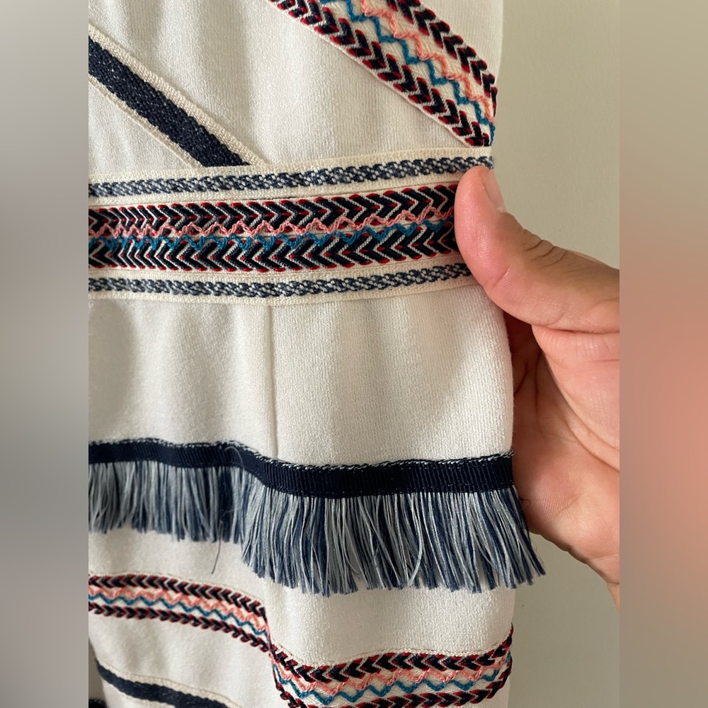 Antropologie Adelyn Rae Embroidered Blue and White Fringe Sheath Dress - Picture 5 of 7